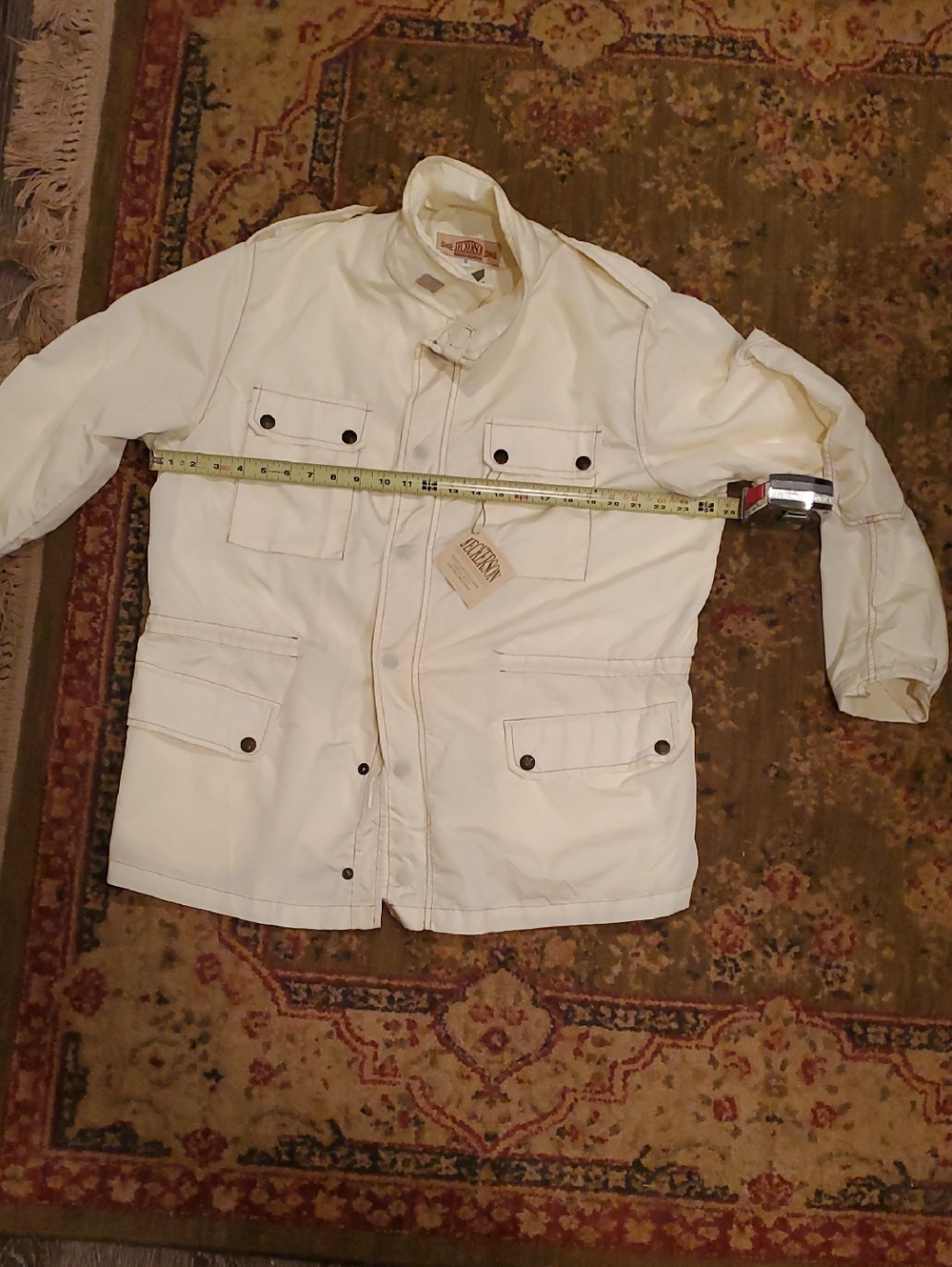 Jeckerson Men’s Cream Color Field Raincoat with Stand Collar